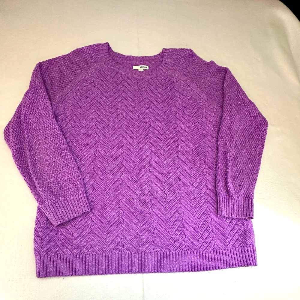 Chunky orchid purple/pink color sweater. Chevron pattern on body.